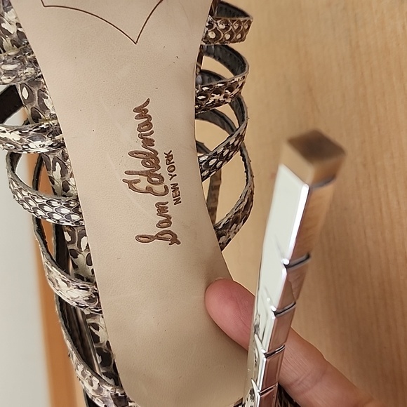 Sam Edelman Snakeskin Bejeweled Needle Heel Strappy Peep Toe Sandals 8M Ab - Picture 8 of 14